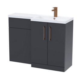 Balterley Right-Hand Bathroom Vanity And Wc Unit Combination With Basin - 1100mm - Satin Dark Grey With Brushed Bronze Handles - thumbnail 1