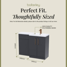 Balterley Right-Hand Bathroom Vanity And Wc Unit Combination With Basin - 1100mm - Satin Dark Grey With Brushed Bronze Handles - thumbnail 5