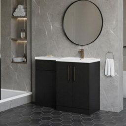 Balterley Right-Hand Bathroom Vanity And Wc Unit Combination With Basin - 1100mm - Satin Dark Grey With Brushed Bronze Handles - thumbnail 4