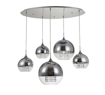 Luminosa Lighting Luminosa Fermi Cluster Ceiling Pendant Lamp Nickel & Crystal, 5 Light, E27 - image 1