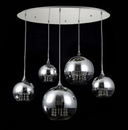 Luminosa Lighting Luminosa Fermi Cluster Ceiling Pendant Lamp Nickel & Crystal, 5 Light, E27 - thumbnail 5