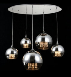 Luminosa Lighting Luminosa Fermi Cluster Ceiling Pendant Lamp Nickel & Crystal, 5 Light, E27 - thumbnail 4