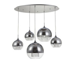 Luminosa Lighting Luminosa Fermi Cluster Ceiling Pendant Lamp Nickel & Crystal, 5 Light, E27 - thumbnail 1