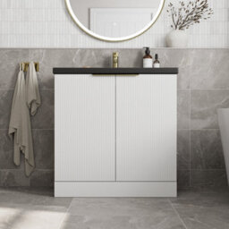 Affine Fluted 800mm Bathroom Vanity Unit Basin Floorstanding Cupboard Soft Close White - thumbnail 1