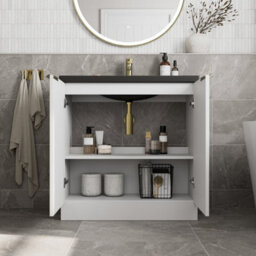 Affine Fluted 800mm Bathroom Vanity Unit Basin Floorstanding Cupboard Soft Close White - thumbnail 3