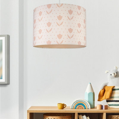 Printed Pink & White Floral Cylinder Lamp Shade (D)30Cm - image 1