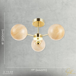 Happy Homewares Designer Polished Gold Ceiling Light With Amber Marble Glass Shades - thumbnail 7