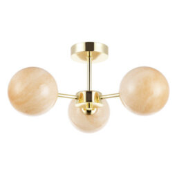 Happy Homewares Designer Polished Gold Ceiling Light With Amber Marble Glass Shades - thumbnail 8