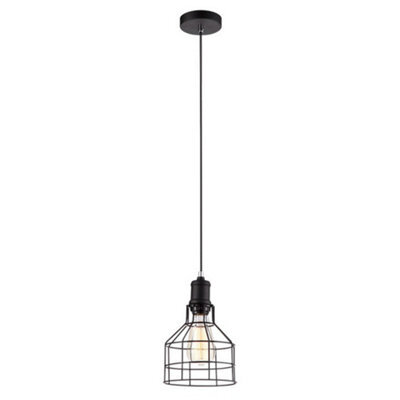 Luminosa Lighting Luminosa Industrial And Retro Hanging Pendant Black 1 Light  With Black Metal Shade, E27
