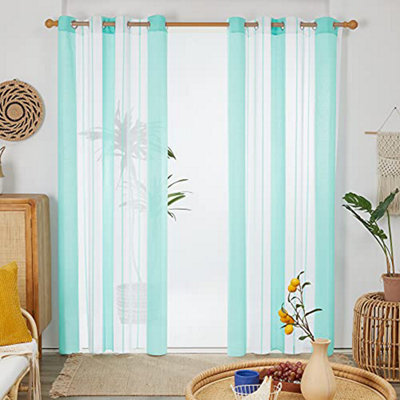 Deconovo Yarn-Dyed Voile Curtains Semi Transparent Net Curtains Sheer Curtains, 55 X 90 Inch Wooden Green 2 Panels - image 1