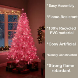 Shatchi Pre-Lit Pink Flocked Christmas Tree - 730 Tips With 240 Led Lights, Snowy Finish - thumbnail 7