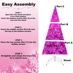 Shatchi Pre-Lit Pink Flocked Christmas Tree - 730 Tips With 240 Led Lights, Snowy Finish - thumbnail 9