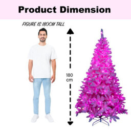 Shatchi Pre-Lit Pink Flocked Christmas Tree - 730 Tips With 240 Led Lights, Snowy Finish - thumbnail 8