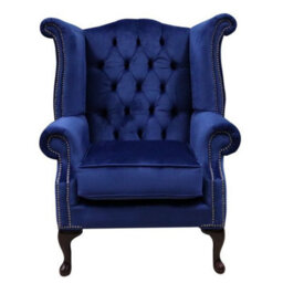 Chesterfield High Back Wing Chair Monaco Royal Blue Velvet Bespoke In Queen Anne Style - thumbnail 2