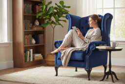 Chesterfield High Back Wing Chair Monaco Royal Blue Velvet Bespoke In Queen Anne Style - thumbnail 3