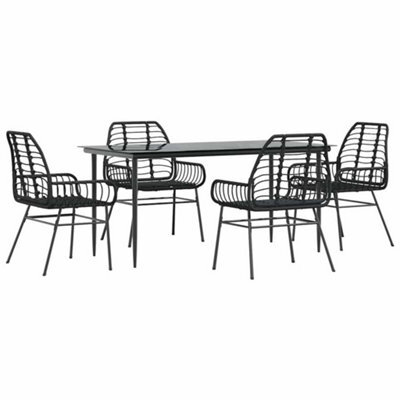 Berkfield Durable 5 Piece Garden Dining Set Black Poly Rattan Glass - image 1