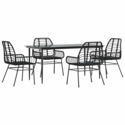Berkfield Durable 5 Piece Garden Dining Set Black Poly Rattan Glass - thumbnail 1