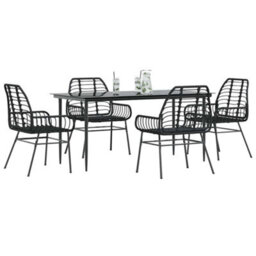 Berkfield Durable 5 Piece Garden Dining Set Black Poly Rattan Glass - thumbnail 2