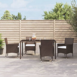 Berkfield 5 Piece Garden Dining Set With Cushions Brown Poly Rattan