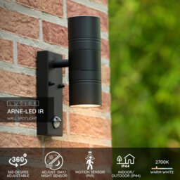 Lucide Arne Led Outdoor Up & Down Wall Light With Pir Sensor Black - thumbnail 2