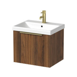 Aveli Fluted 500mm Bathroom Vanity Unit Basin Wall Hung Cupboard Soft Close Walnut - thumbnail 5