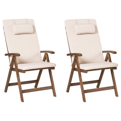 Beliani Set Of 2 Garden Chairs With Cushions Amantea Premium Acacia Wood Light Beige - image 1