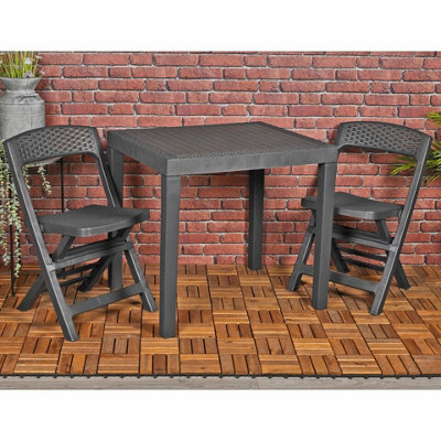Urbn-Garden Urbngarden 3Pcs Black 2 Chairs & Table Garden Set Outdoor Furniture Plastic Weatherproof - image 1