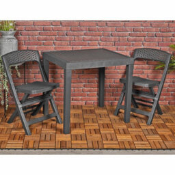 Urbn-Garden Urbngarden 3Pcs Black 2 Chairs & Table Garden Set Outdoor Furniture Plastic Weatherproof - thumbnail 1