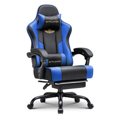 Luckracer Gaming Chair For Adults Computer Chairs With Footrest Ergonomic Height Adjustable Reclining Pc Chair, Blue - image 1
