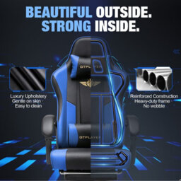 Luckracer Gaming Chair For Adults Computer Chairs With Footrest Ergonomic Height Adjustable Reclining Pc Chair, Blue - thumbnail 9