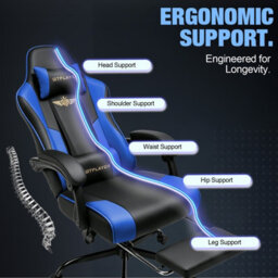 Luckracer Gaming Chair For Adults Computer Chairs With Footrest Ergonomic Height Adjustable Reclining Pc Chair, Blue - thumbnail 4