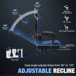 Luckracer Gaming Chair For Adults Computer Chairs With Footrest Ergonomic Height Adjustable Reclining Pc Chair, Blue - thumbnail 5