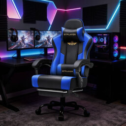 Luckracer Gaming Chair For Adults Computer Chairs With Footrest Ergonomic Height Adjustable Reclining Pc Chair, Blue - thumbnail 2