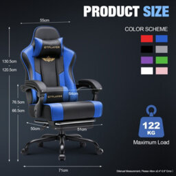 Luckracer Gaming Chair For Adults Computer Chairs With Footrest Ergonomic Height Adjustable Reclining Pc Chair, Blue - thumbnail 3
