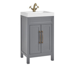 Homestylestore 502mm Light Grey Floorstanding Bathroom Vanity Unit And Classic Aged Gold T Bar Handles
