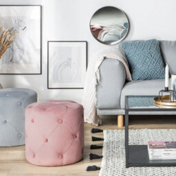Beliani Round Tufted Light Grey Ottoman Pouffe Chesterfield, 40 X 40 X 40 Cm - thumbnail 2