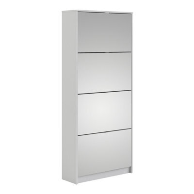Furniture To Go Shoes Shoe Cabinet W. 4 Mirror Tilting Doors And 2 Layers White - image 1