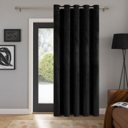 Aspire Homeware Black Blackout Velvet Curtain Thermal Insulated Eyelet Door Curtain Single Panel (W)168Cmx(D)213Cm