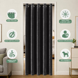 Aspire Homeware Black Blackout Velvet Curtain Thermal Insulated Eyelet Door Curtain Single Panel (W)168Cmx(D)213Cm - thumbnail 7