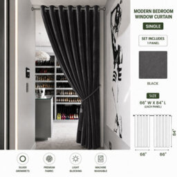 Aspire Homeware Black Blackout Velvet Curtain Thermal Insulated Eyelet Door Curtain Single Panel (W)168Cmx(D)213Cm - thumbnail 9