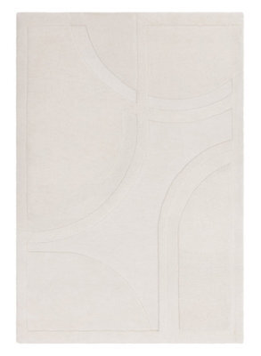 Cream Abstract Wool Handmade Easy To Clean Modern Dining Room Bedroom And Living Room Rug -120Cm X 170Cm - image 1