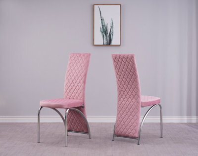 Modernique Set Of 4 Irine Pink Velvet Dining Chairs With Solid Chrome Frame - image 1