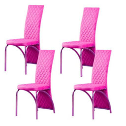 Modernique Set Of 4 Irine Pink Velvet Dining Chairs With Solid Chrome Frame - thumbnail 2