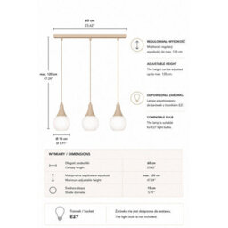 Luminosa Lighting Luminosa Lacrima Bar Pendant Ceiling Light Beige White Glass Shade 3X E27 - thumbnail 4