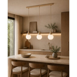 Luminosa Lighting Luminosa Lacrima Bar Pendant Ceiling Light Beige White Glass Shade 3X E27 - thumbnail 2