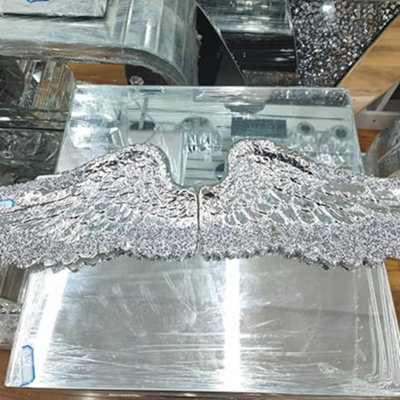 Biznest Crushed Diamond Angel Wings, Vintage Victorian Silver Wall Sculptures Ornament, Wall Sculpture (Large Silver)