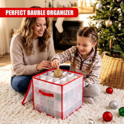 Geezy Christmas Bauble Storage Box 64 Ornament Organiser Clear Decoration Bag Holder - thumbnail 3