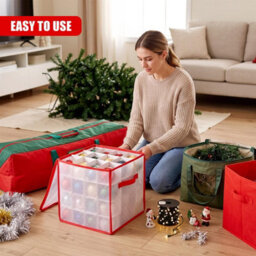Geezy Christmas Bauble Storage Box 64 Ornament Organiser Clear Decoration Bag Holder - thumbnail 7