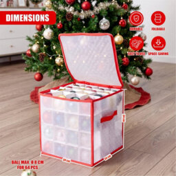 Geezy Christmas Bauble Storage Box 64 Ornament Organiser Clear Decoration Bag Holder - thumbnail 4