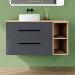 AVER-GROWTH 1000mm Bathroom Vanity Unit With Ceramic Sink 2 Drawer Countertop Basin Wall Hung Matt Grey Oak Bathroom Cabinet Shelves Storage - thumbnail 6